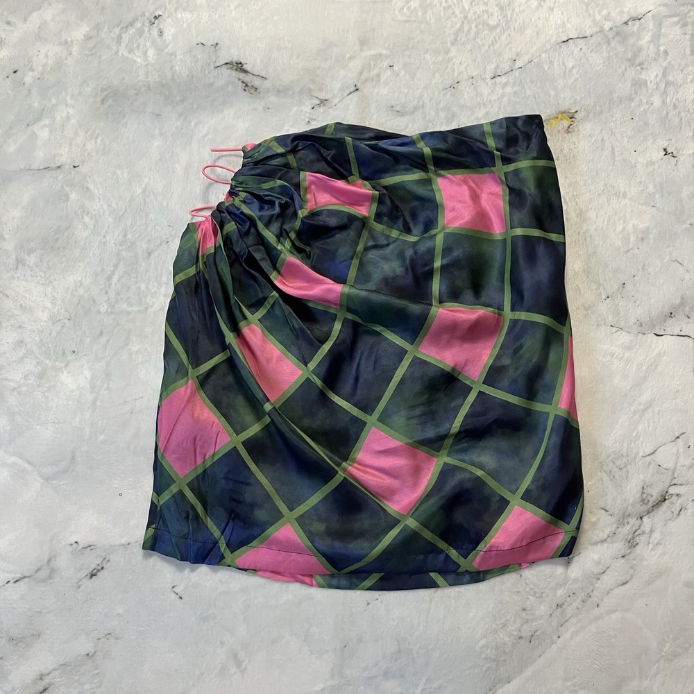 Ahluwalia Patel Skirt Size 10 Silk Blend Cutout Draped Pink Green NWOT